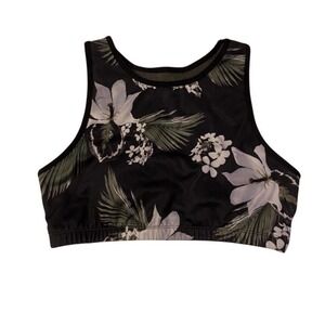 2 Liv Sports Bra Women's Size XL Black Floral High Neck Wireless Pull Over